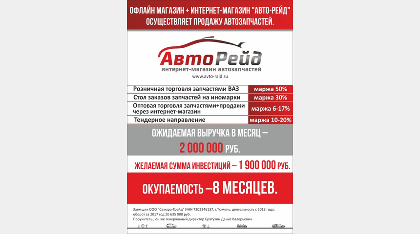 Федеральная сеть автомагазинов "Авто-Рейд" | Бизнес-портал InvestStarter